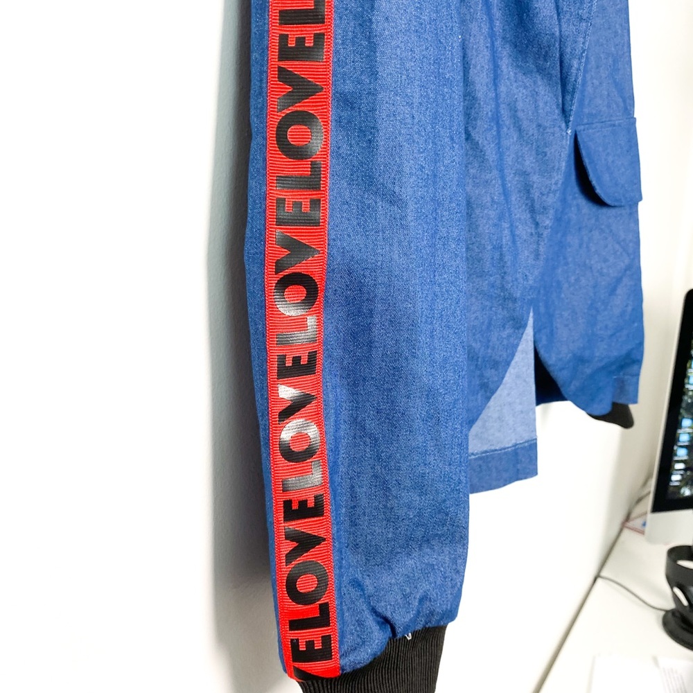 LOVE ❤️ Blue Jean Jacket with Red Tape Accents - Picture 3 of 11